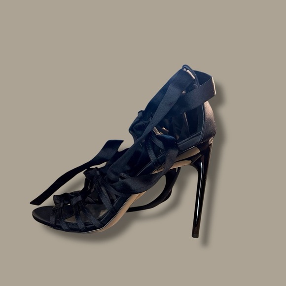 Jason Wu ‘Gia’ Black Satin Lace-Up Open Toe Heels w/ Ankle Ties Size 41 = Sz 11 - Picture 8 of 16